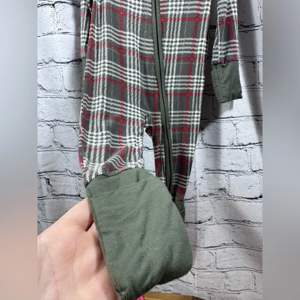 Mebie Baby Plaid Baby Onesie with Green Accents
